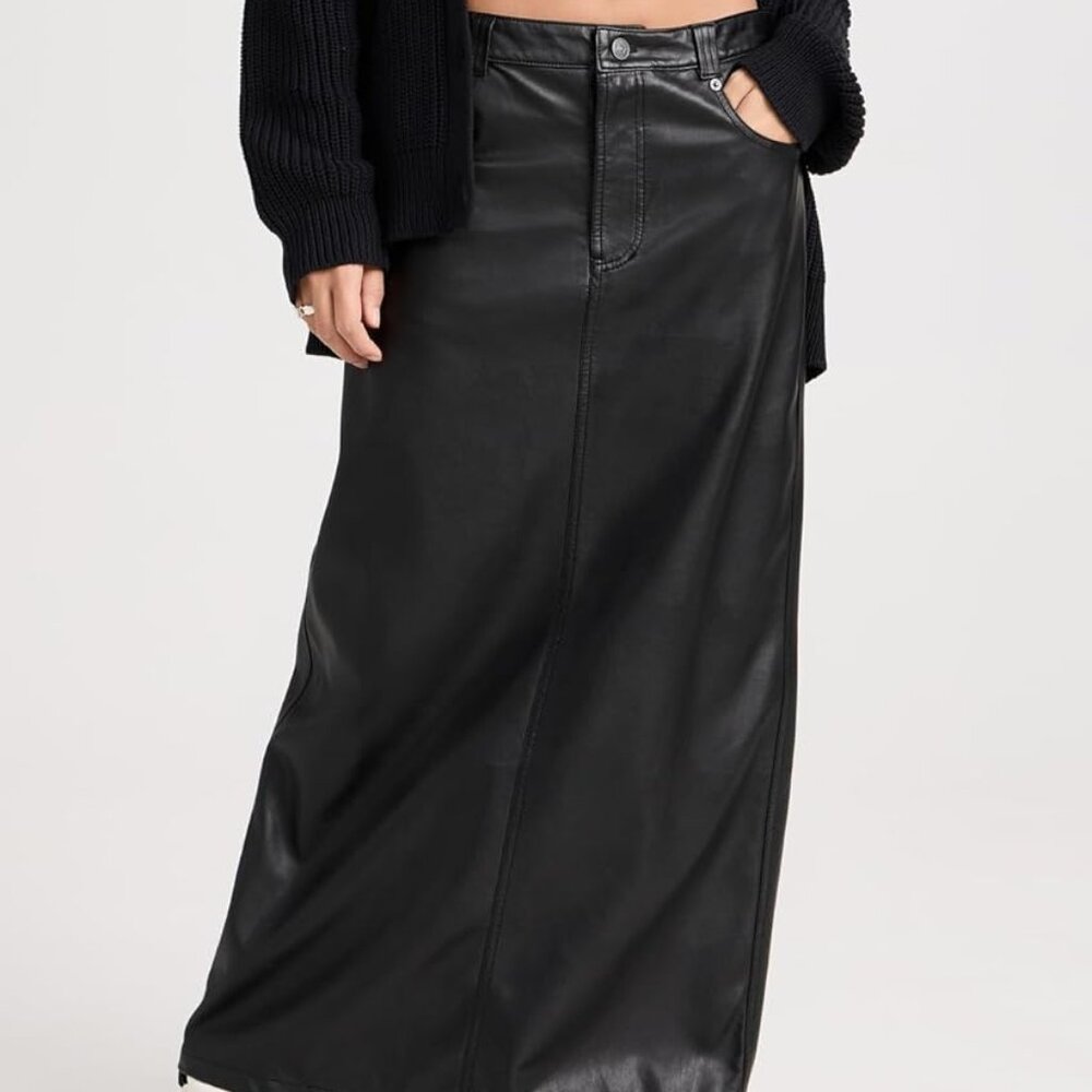 FREE PEOPLE City Slicker Vegan Leather Maxi Skirt in Black